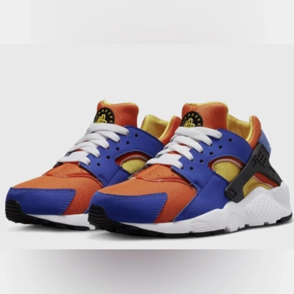 Nike Hurache Big Kids Sneakers in Vibrant Orange, Yellow and Blue, Size 5Y